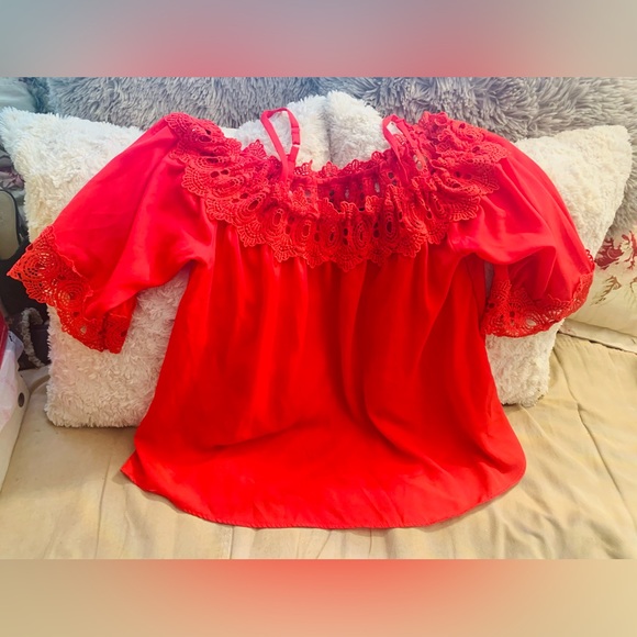 Red off the shoulder blouse - Picture 3 of 3